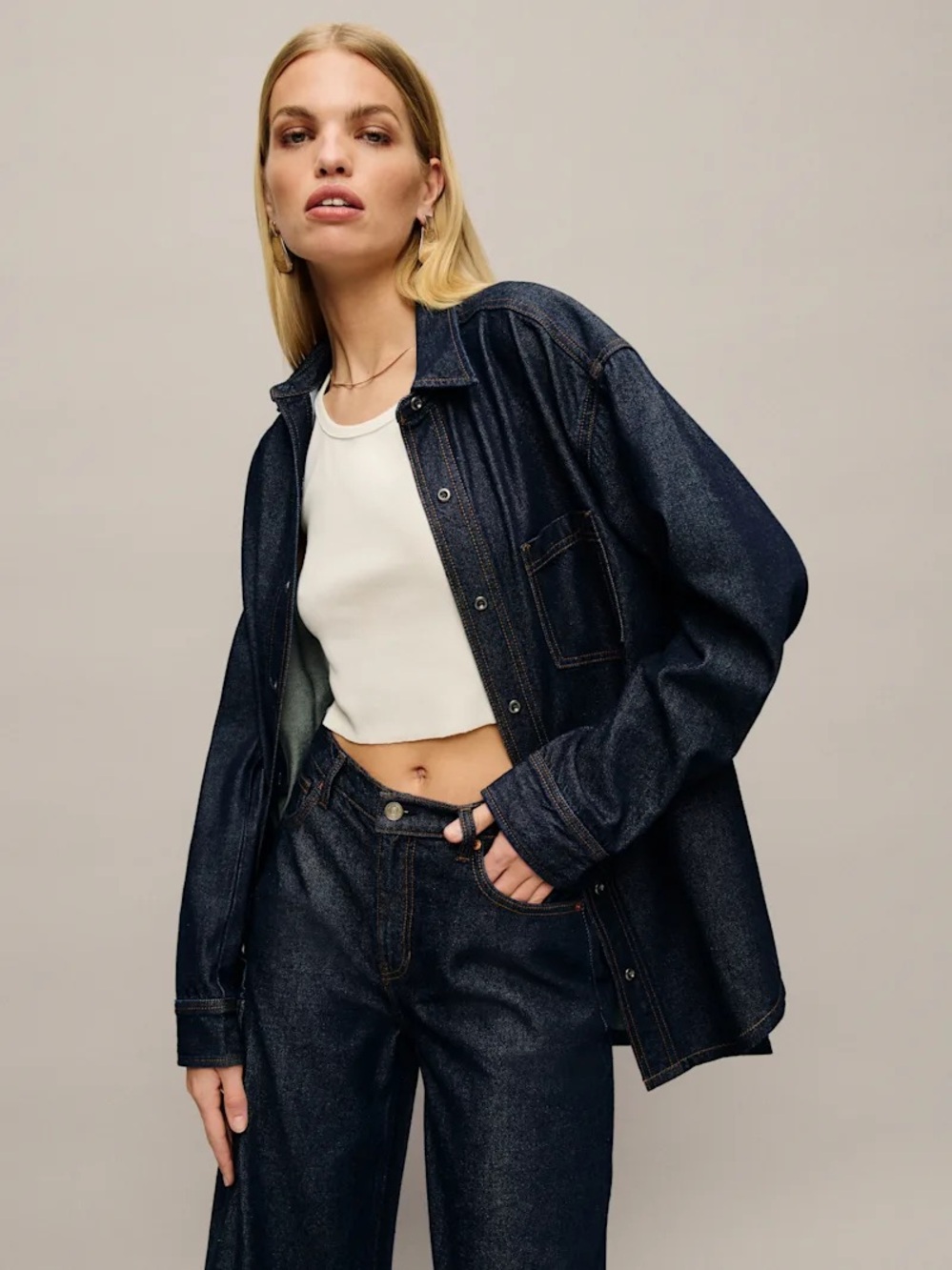 REFORMATION GRACE LIVED IN DENIM SHIRT